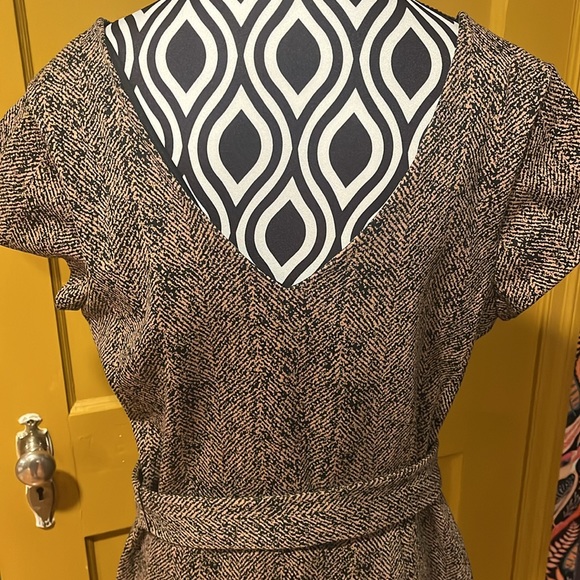 Express Size L Mocha & Black Faux Button-up Midi Dress - Picture 4 of 7